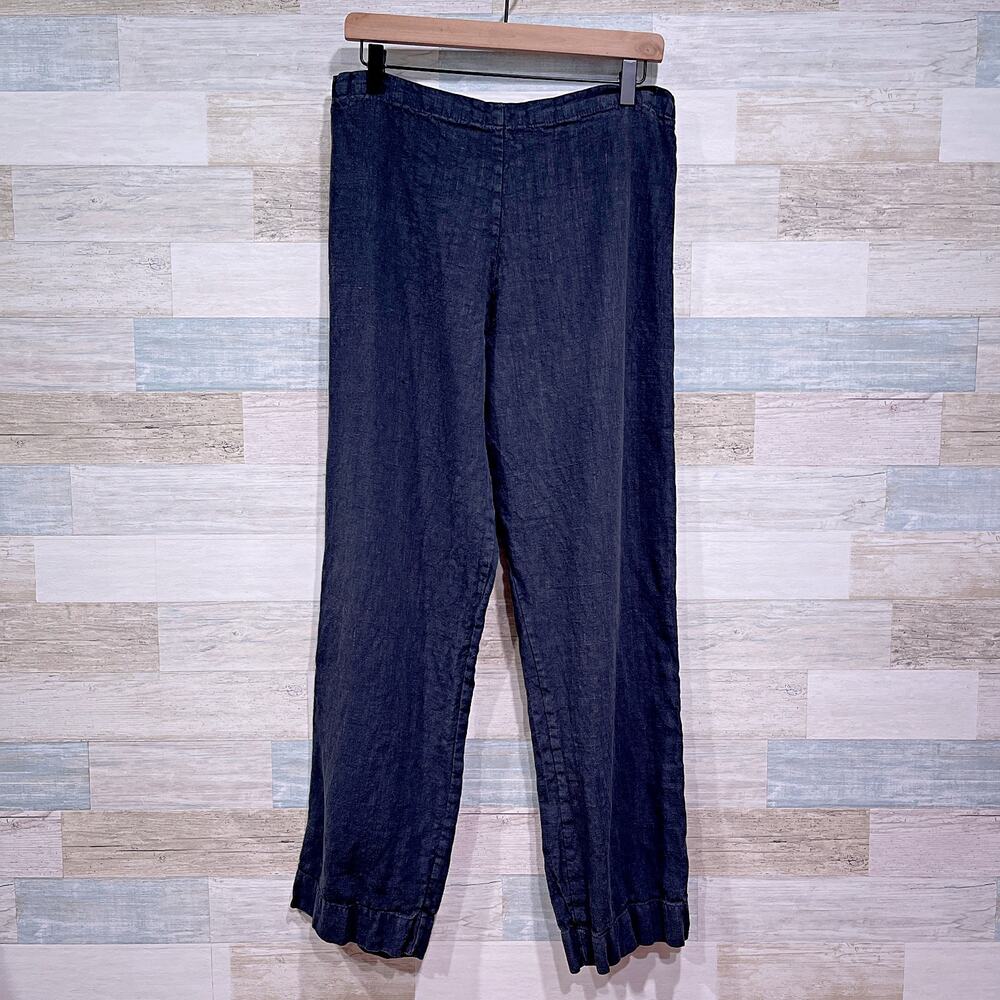 BRYN WALKER 100% Linen Pull On Pants Black Lagenlook Vintage USA Womens Large